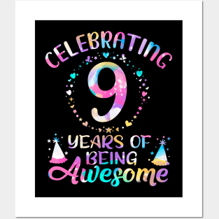 Years of Being Awesome Years Old 9th Birthday Tie Dye Posters and Art